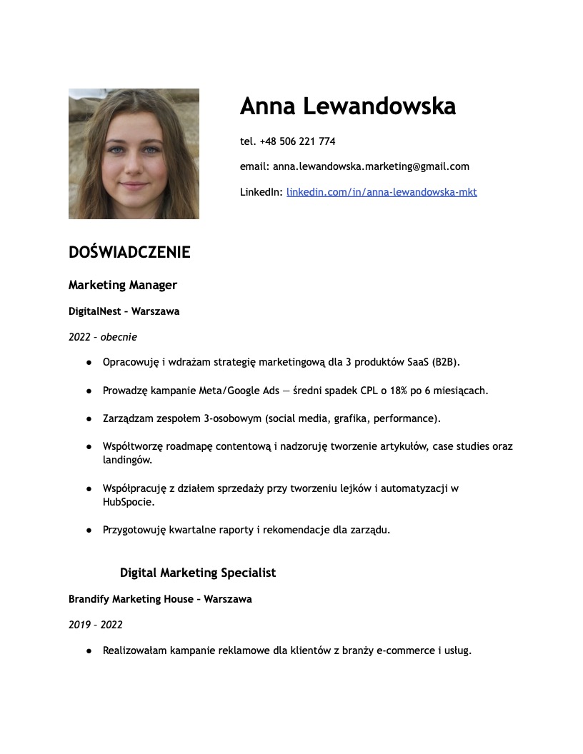 CV przed transformacją