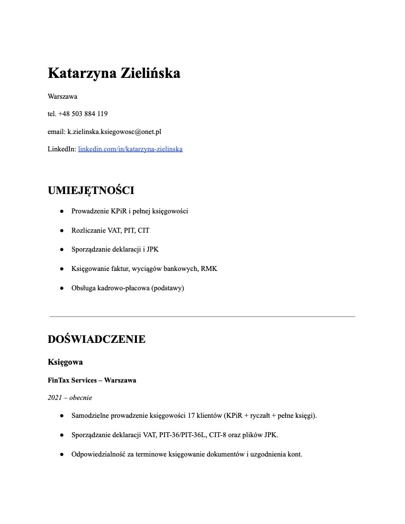 CV przed transformacją